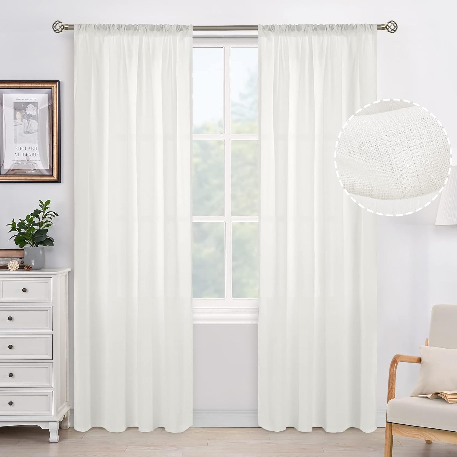 BGment Cortinas semitraslúcidas de 95 pulgadas, cortinas traslúcidas con aspecto de lino sintético con bolsillo para cortinero, cortinas traslúcidas