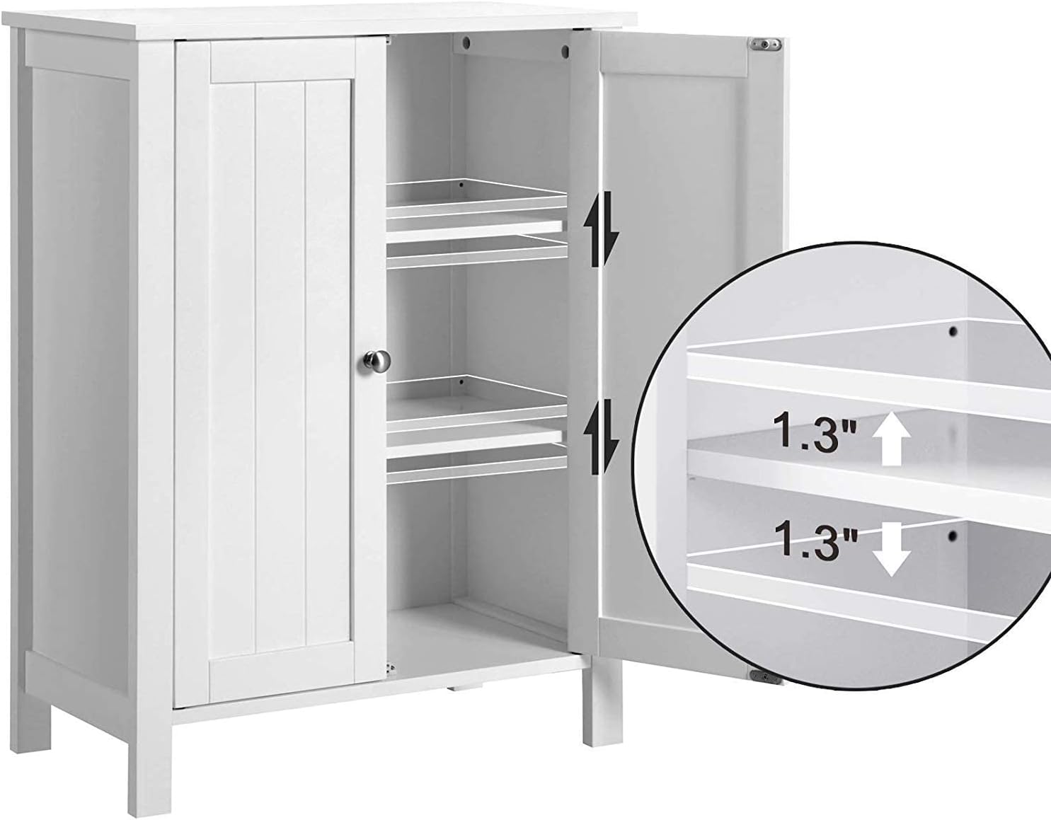 Armario de baño pequeño armario de almacenamiento de 2 puertas, muebles independientes con estante ajustable, almacenamiento de toallas de baño para