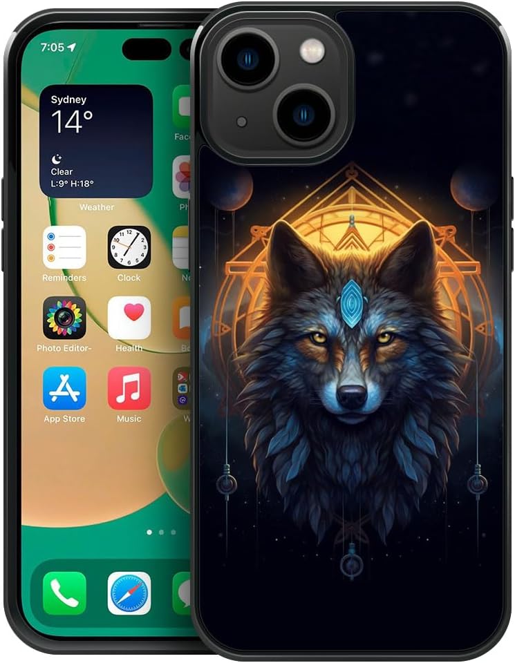Cvkoyhl Funda compatible con iPhone 13 Mini, diseño de lobo bajo el cielo estrellado para iPhone 13 Mini, fundas para hombres y mujeres, diseño de