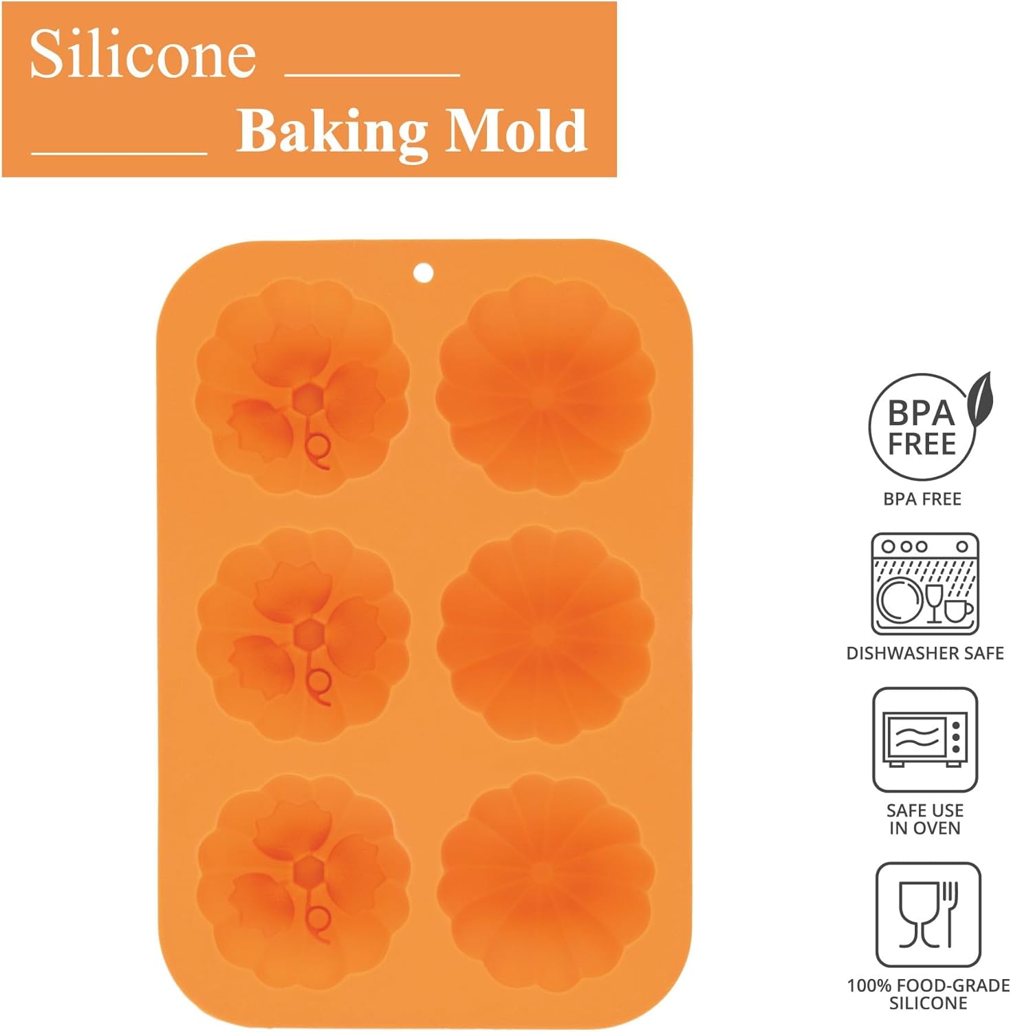 Supreme Housewares Molde de calabaza para pastel de 6 cavidades, juego de 2 moldes de silicona para cupcakes de calabaza, dulces y chocolate, molde