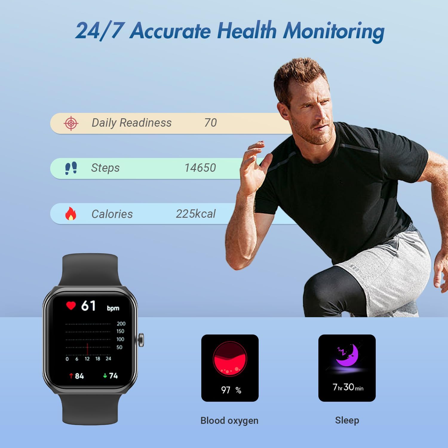 MXQ Reloj inteligente de fitness para mujeres y hombres, Android iOS iPhone, pantalla grande de 1.91 pulgadas, carcasa de aluminio negro con correa