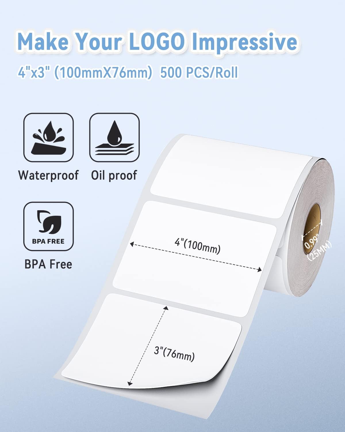Phomemo 4″x3″ Thermal Labels Roll for Small Business Supplies – Commercial Grade Logo Stickers for Business Customized – Waterproof Shipping Labels