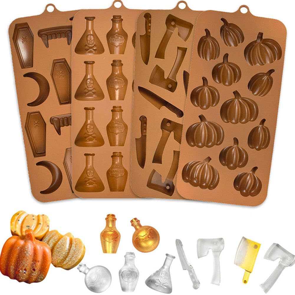 Molde de silicona con forma de calavera de Halloween, murciélago, bruja, fantasma, bandeja de molde de calabaza, cabeza de calavera, gato,