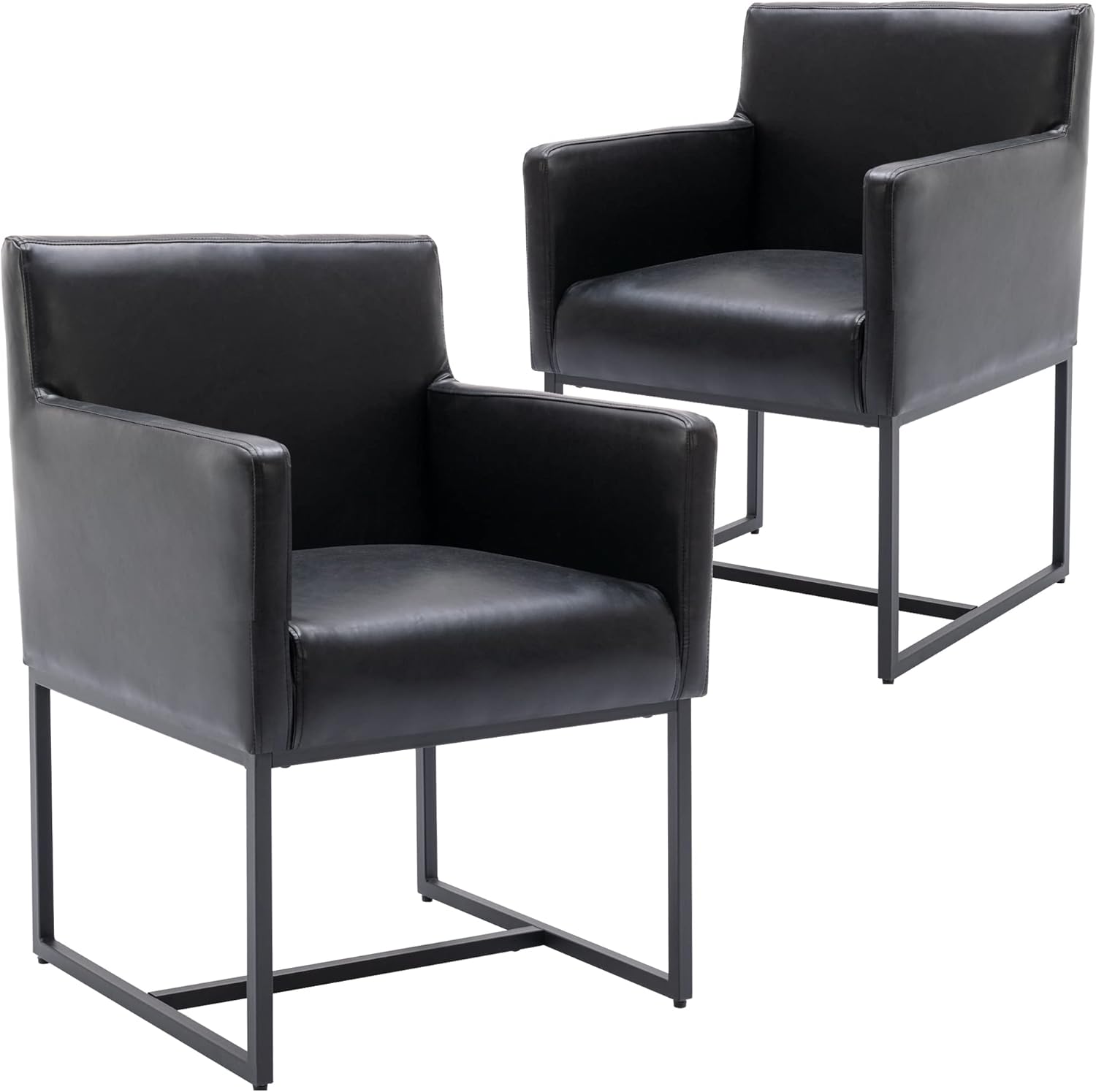 Wahson Juego de 2 sillas de comedor modernas tapizadas de piel sintética con brazo, sillas de cocina contemporáneas con base de metal dorado, piel