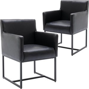 Wahson Juego de 2 sillas de comedor modernas tapizadas de piel sintética con brazo, sillas de cocina contemporáneas con base de metal dorado, piel Wahson Juego de 2 sillas de comedor modernas tapizadas de piel sintética con brazo, sillas de cocina contemporáneas con base de metal dorado, piel
