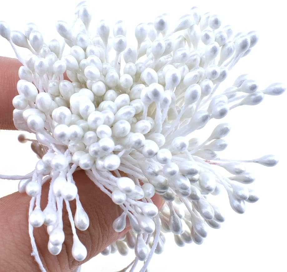 HAHIYO 700 piezas de perlas blancas de 0.118 pulgadas, doble cabeza, estambres de flores, estambres de flores, estambres artificiales, hechos a