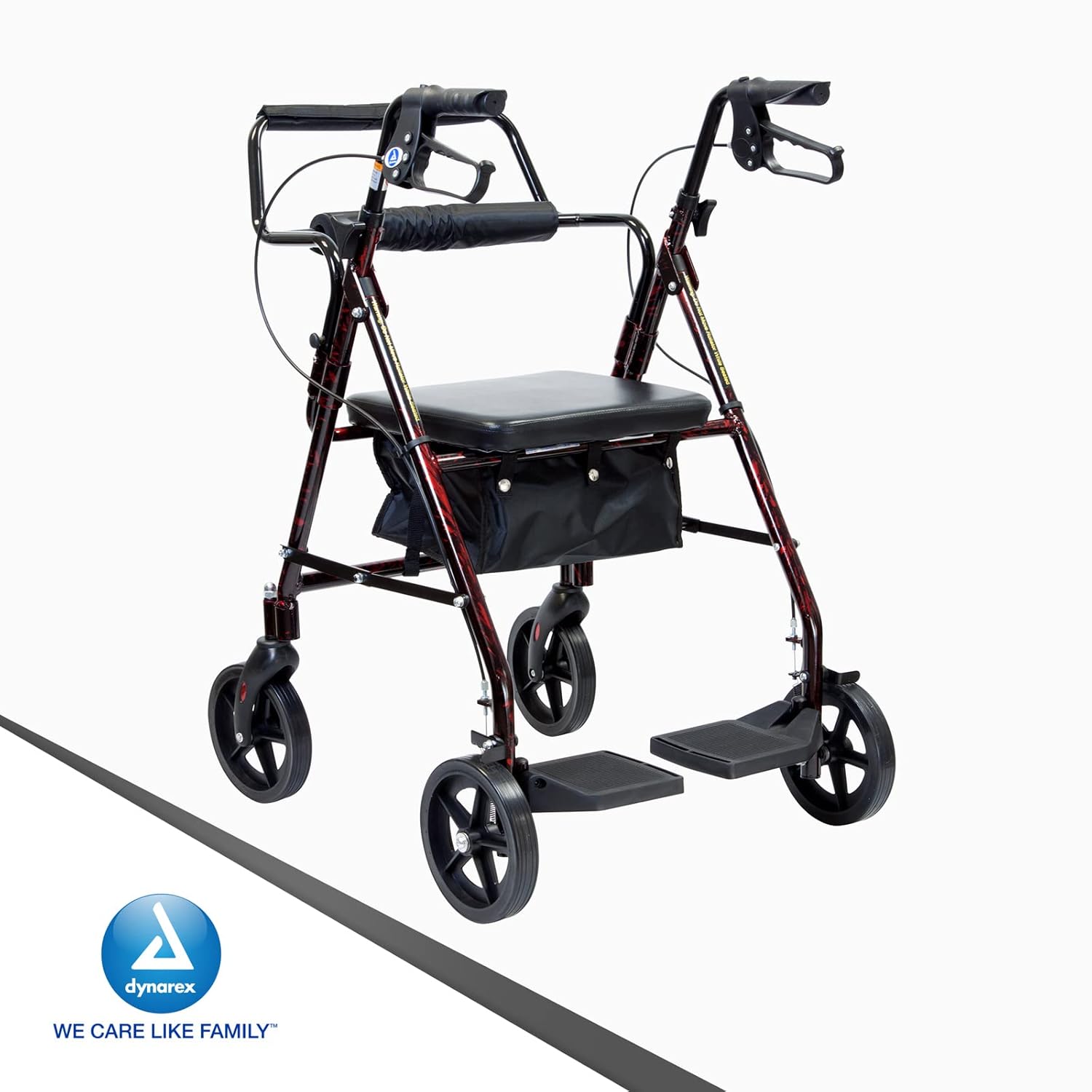 Dynarex DynaGo Duo Transport 4 ruedas – Andador con ruedas de pie y silla de ruedas de transporte sentada – Reposapiés plegables, capacidad de peso