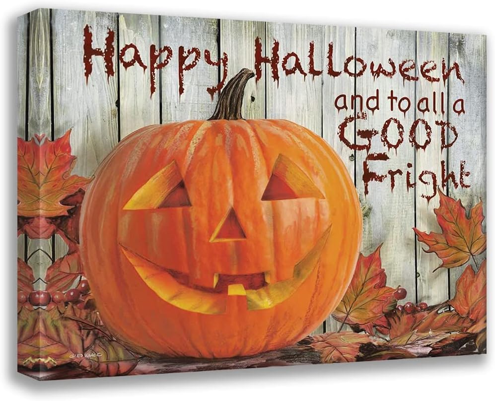ArtDirect Happy Halloween 18×15 Gallery Wrapped Canvas Museum Art by Wargo, Ed