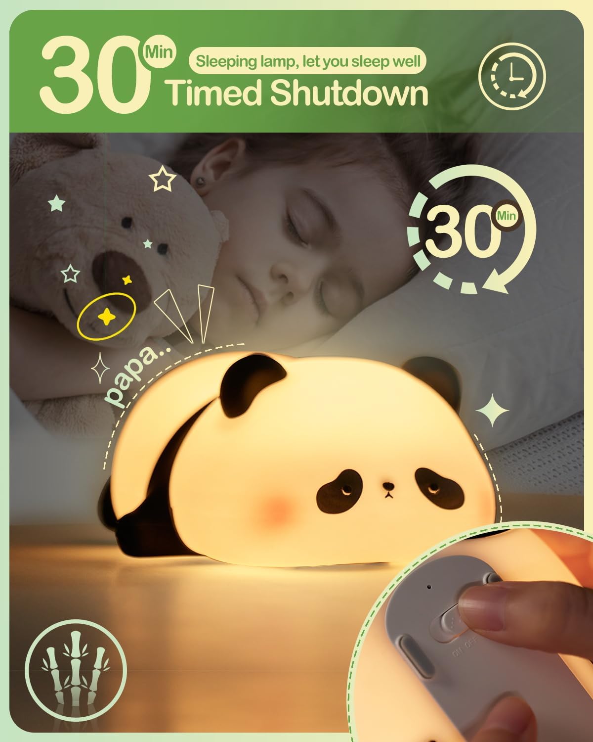 Linda luz nocturna de panda, lámpara LED de noche de animales, de silicona de grado alimenticio, 3 niveles regulables, luz nocturna para lactancia