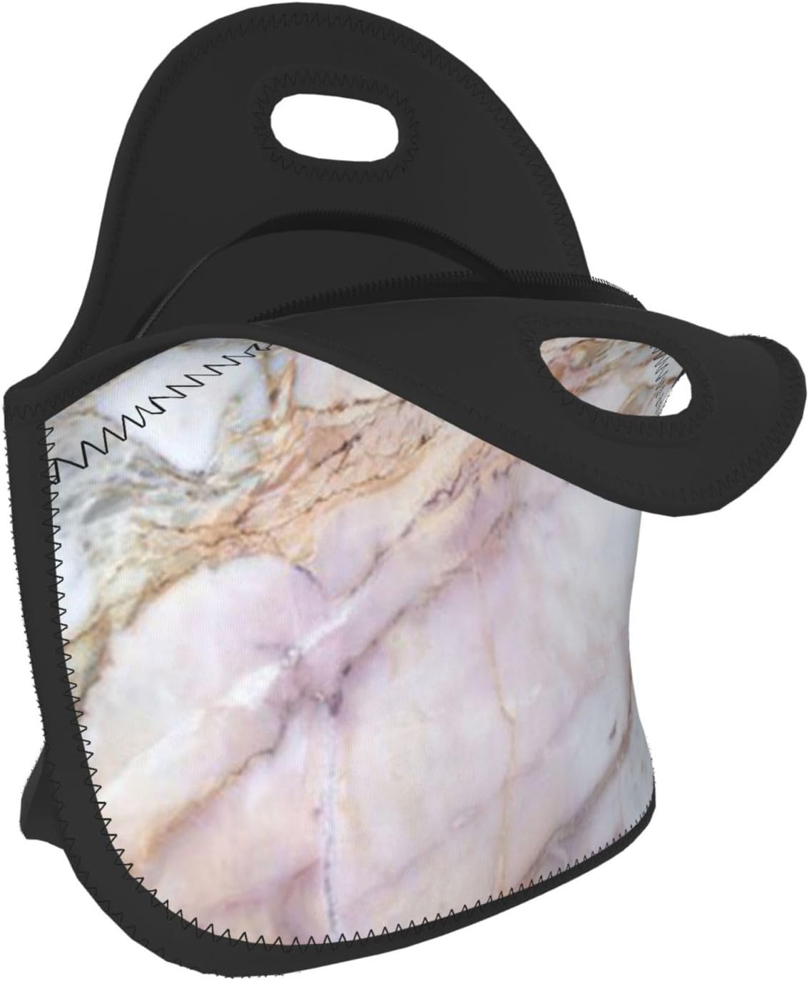 Bolsas de almuerzo de neopreno impresas con patrón de mármol rosa y blanco, bolsa de almuerzo con aislamiento térmico reutilizable, hielera térmica
