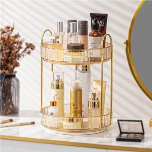 ROWNYEON Organizador de maquillaje giratorio de 360, organizador de maquillaje dorado, organizador de cuidado de la piel para tocador, baño, ROWNYEON Organizador de maquillaje giratorio de 360, organizador de maquillaje dorado, organizador de cuidado de la piel para tocador, baño,