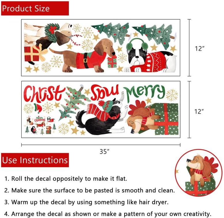 Yovkky Calcomanías de pared de perro de Feliz Navidad, árbol de Navidad, Golden Retriever cachorro 2024, regalo de Año Nuevo, decoración del hogar,