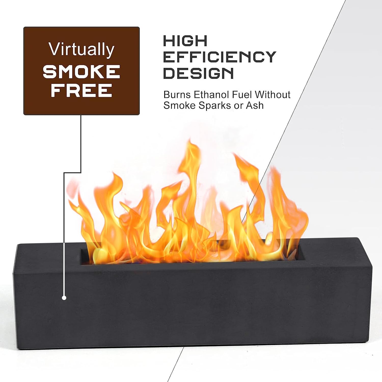 BRIAN & DANY Hoguera de mesa, hoguera de mesa de hormigón para interiores y exteriores, chimenea de mesa rectangular grande de etanol, color negro