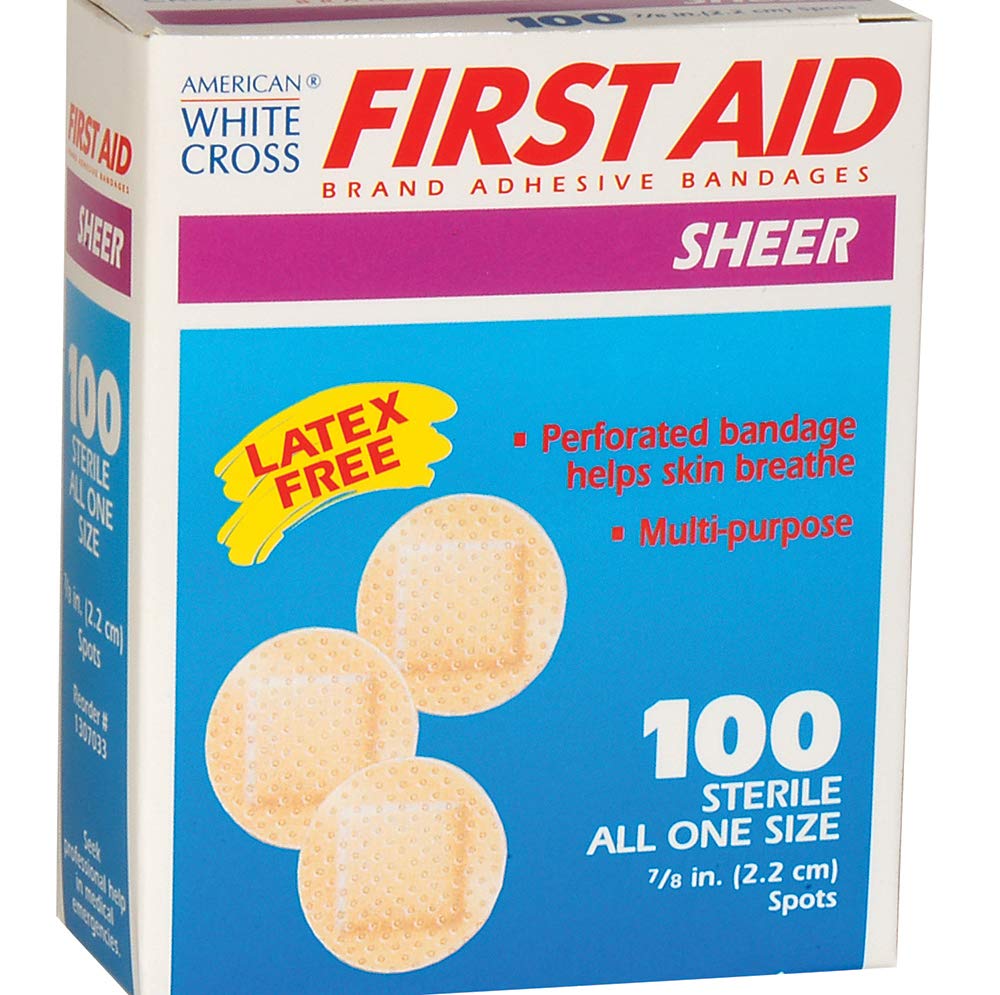 Vendajes adhesivos de cruz blanca americana, 78 pulgadas de diámetro, caja de 100