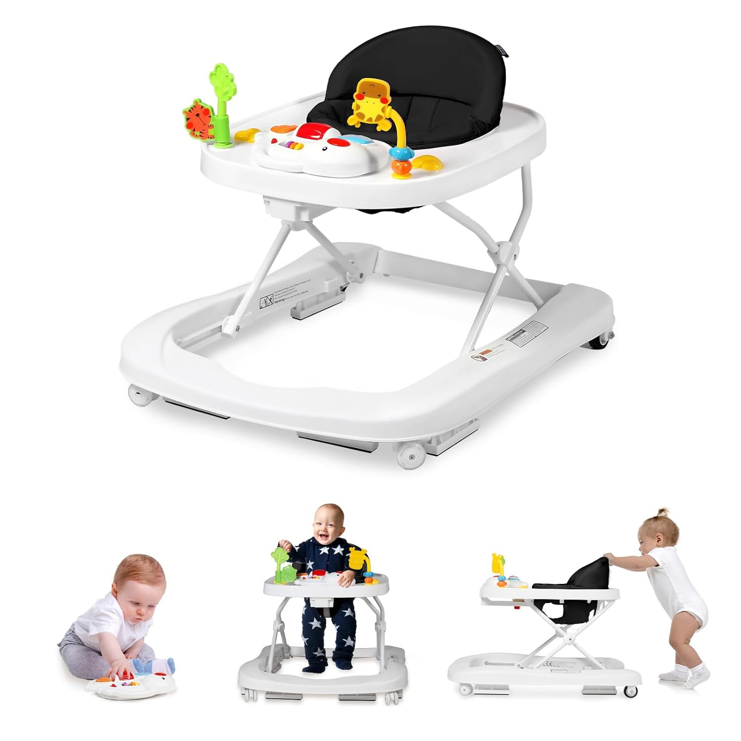 Andador para bebés con ruedas, centro de actividades para bebés 3 en 1 para niños y niñas, combo plegable con juguetes musicales, aprendizaje
