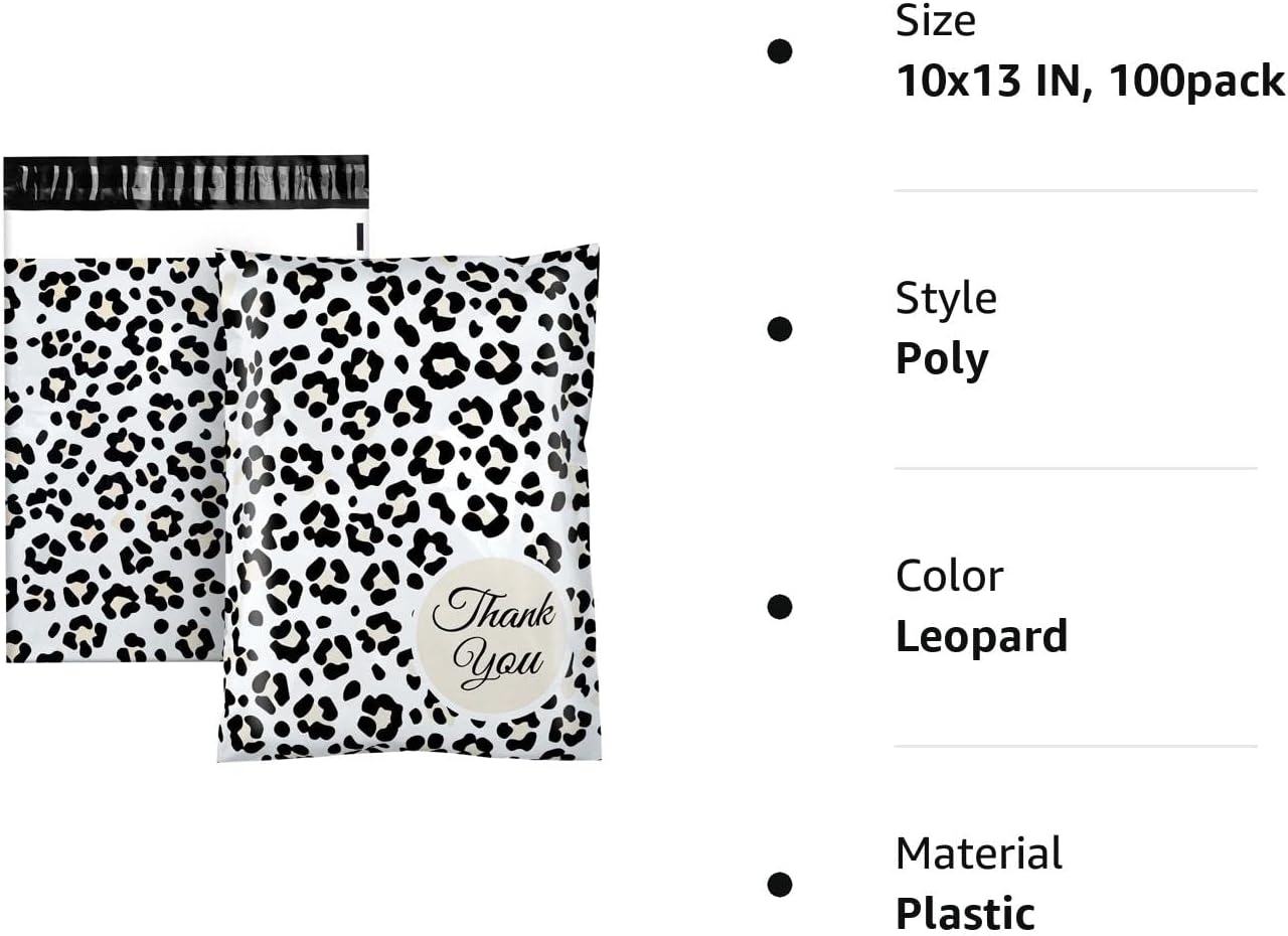 Thank You – Sobres de polietileno con estampado de leopardo con autosellado, bolsas de correo medianas para pequeñas empresas, sobres de envío para