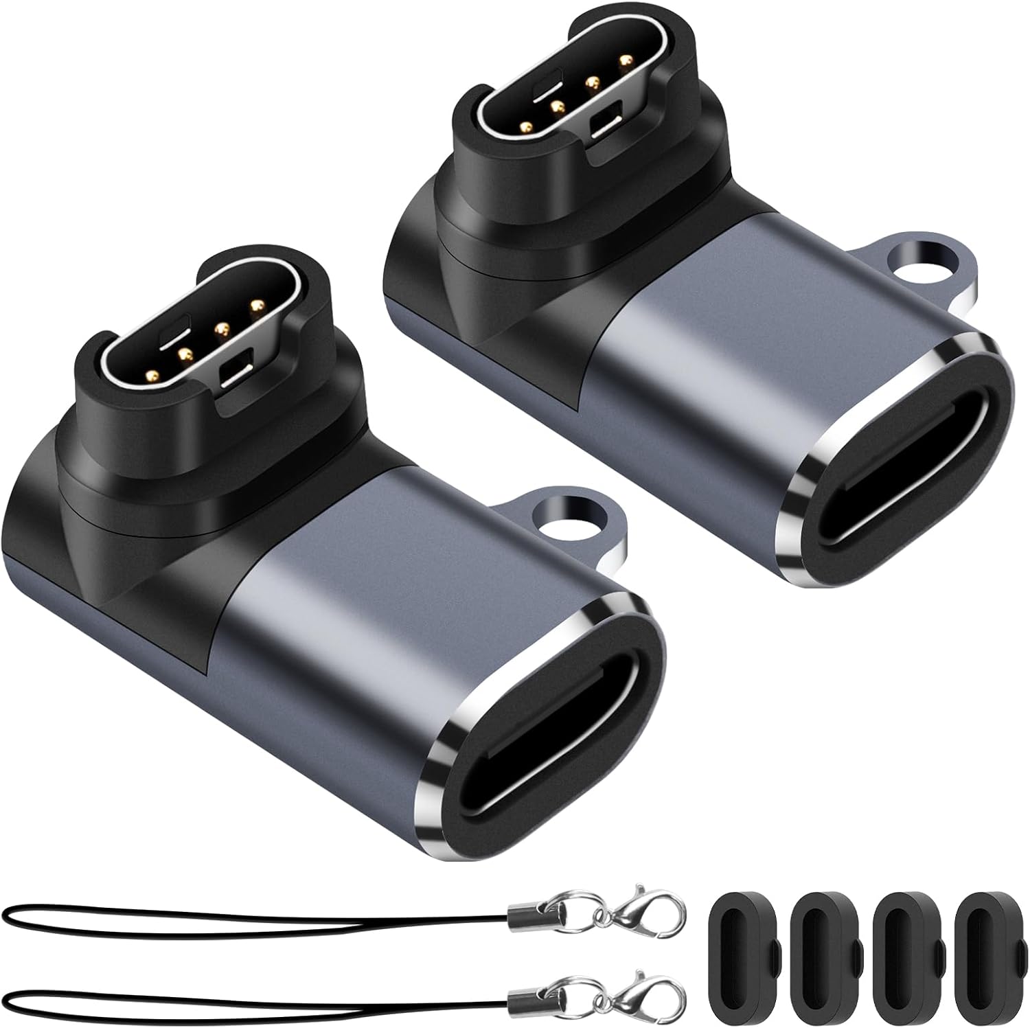 Watch Charger Adapters (2 Pack), Seminer USB-C Type C Female to Male Adapter Charging Connector with Dust Plug Compatible with Garmin Fenix