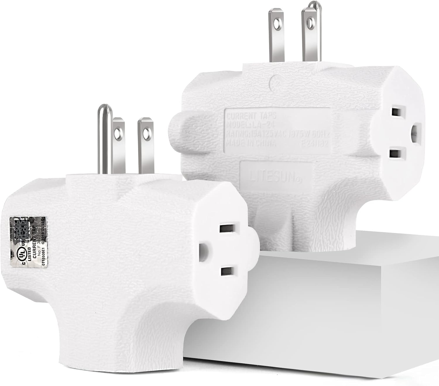 Adaptador de pared de 3 tomacorrientes en forma de T, extensor de enchufe de 3 clavijas con conexión a tierra, 125 V 1875 W, enchufe de pared