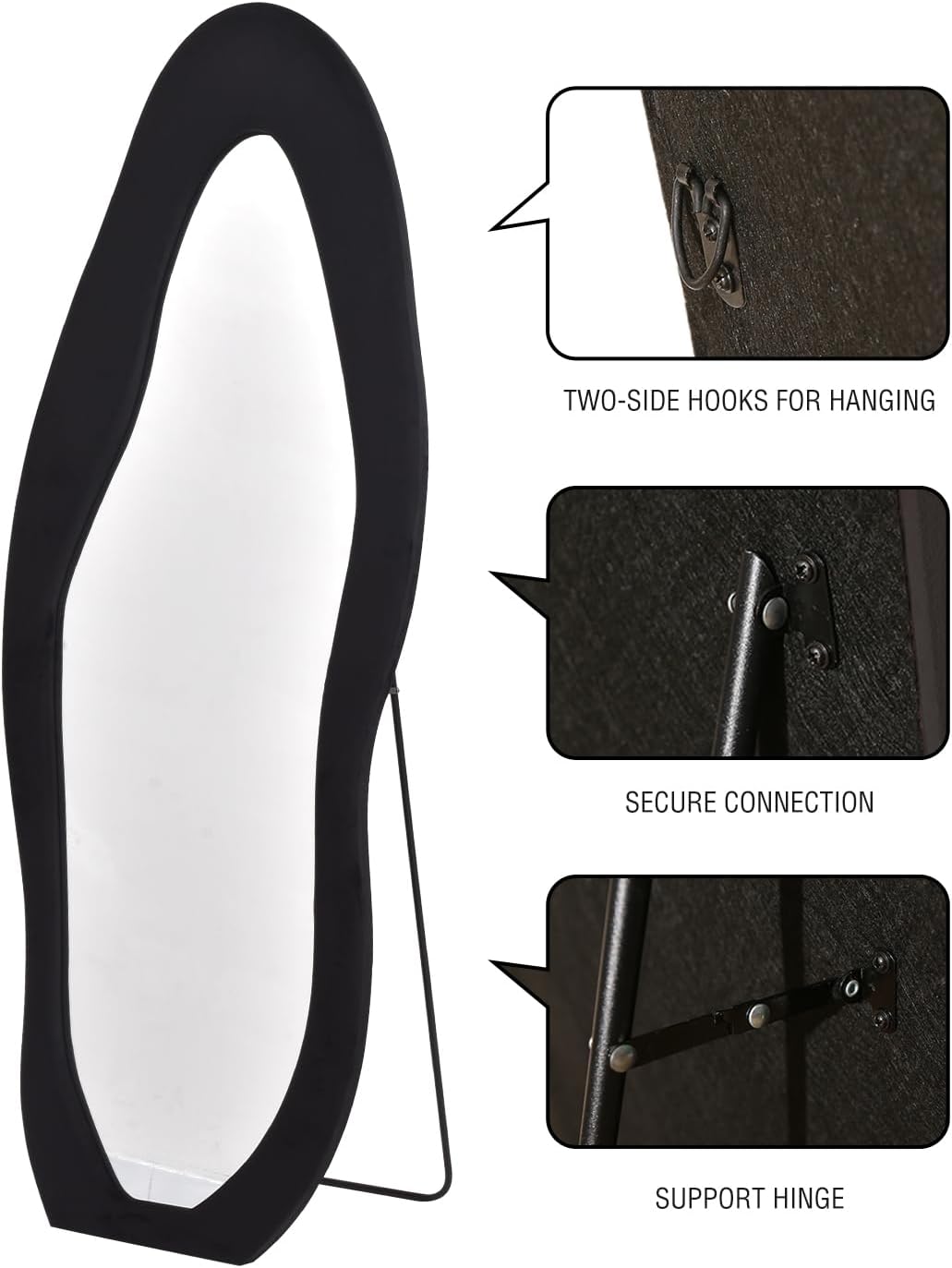 DYNWELL Espejo de longitud completa, espejo de suelo con soporte, espejo de piso para bebé, espejo de pared de longitud completa, espejo de pie de