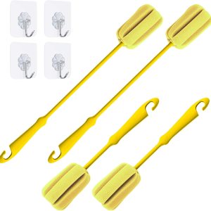 Cepillo de limpieza de botellas de esponja suave amarillo con mango de plástico, cepillo de vasos, cepillo de lavado, florero, botella y olla Cepillo de limpieza de botellas de esponja suave amarillo con mango de plástico, cepillo de vasos, cepillo de lavado, florero, botella y olla