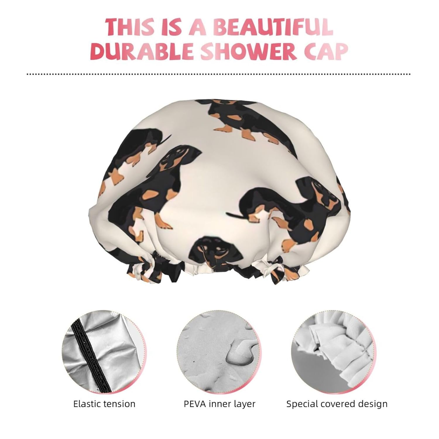 Lindo gorro de ducha de perro para mujer, elástico y reutilizable, doble capa impermeable sombrero de baño