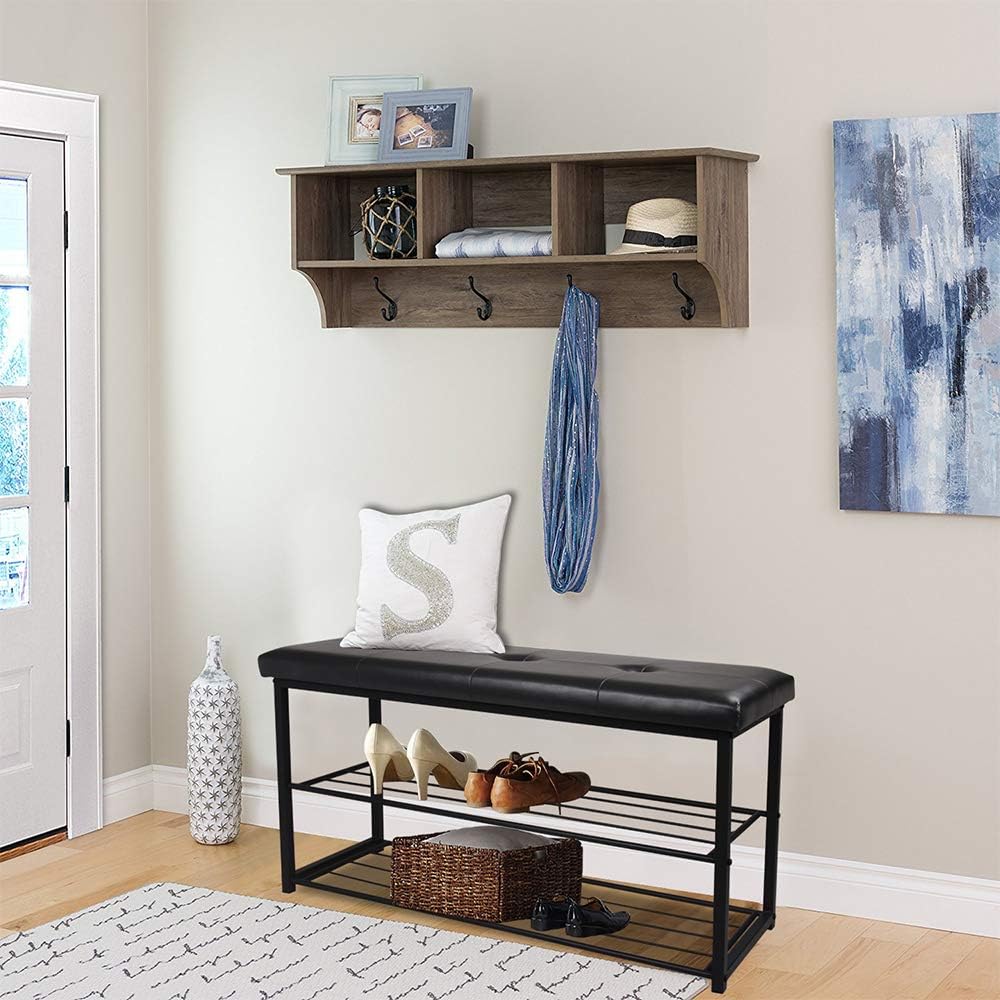 ARDOUR VAN – Banco de zapatos de entrada de 3 niveles negro con asiento acolchado de piel sintética para 8 pares, organizador tapizado de