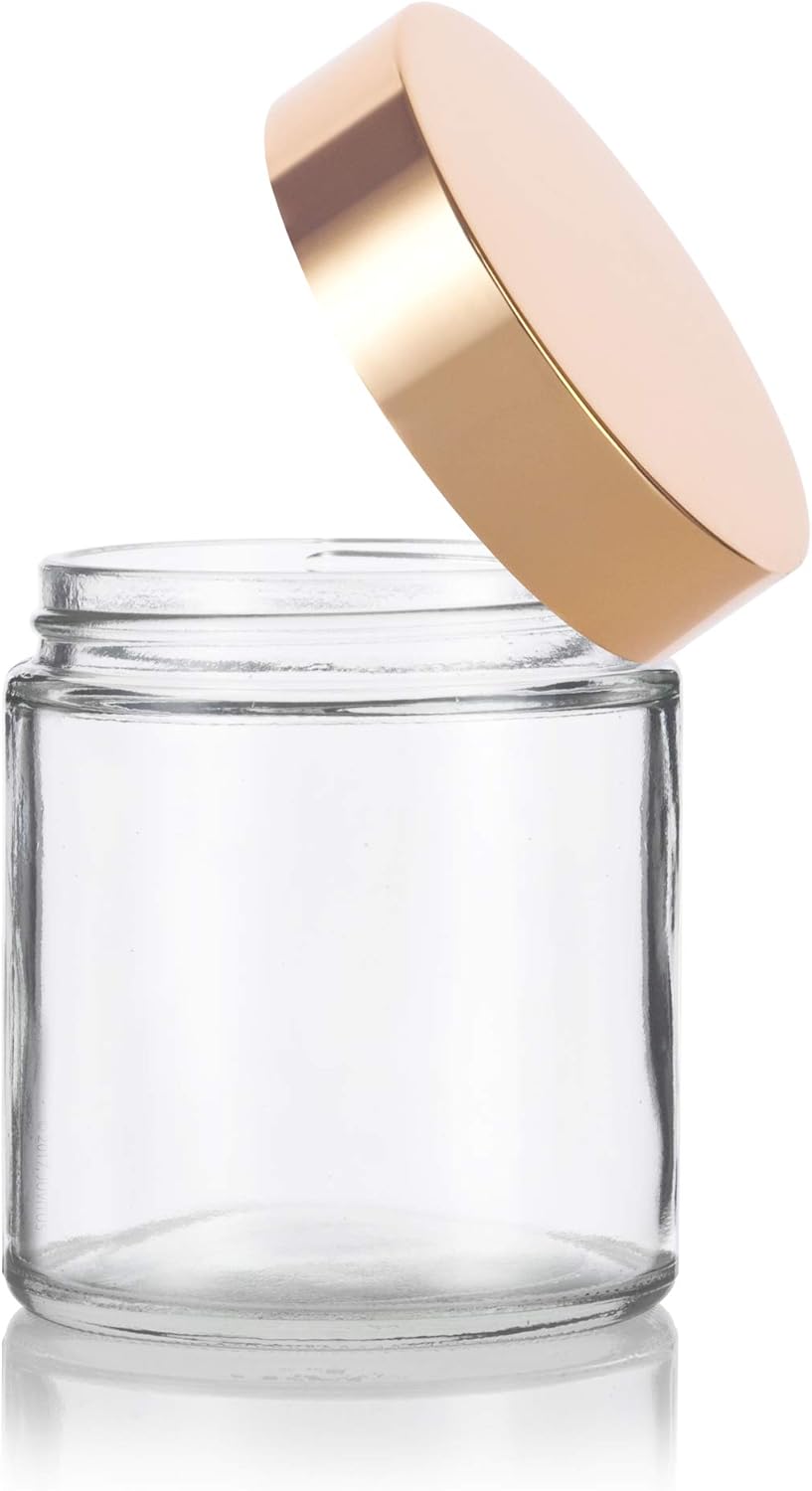 Tarro recto de vidrio transparente de 4 oz  4.1 fl oz con tapa de metal dorado (paquete de 6)