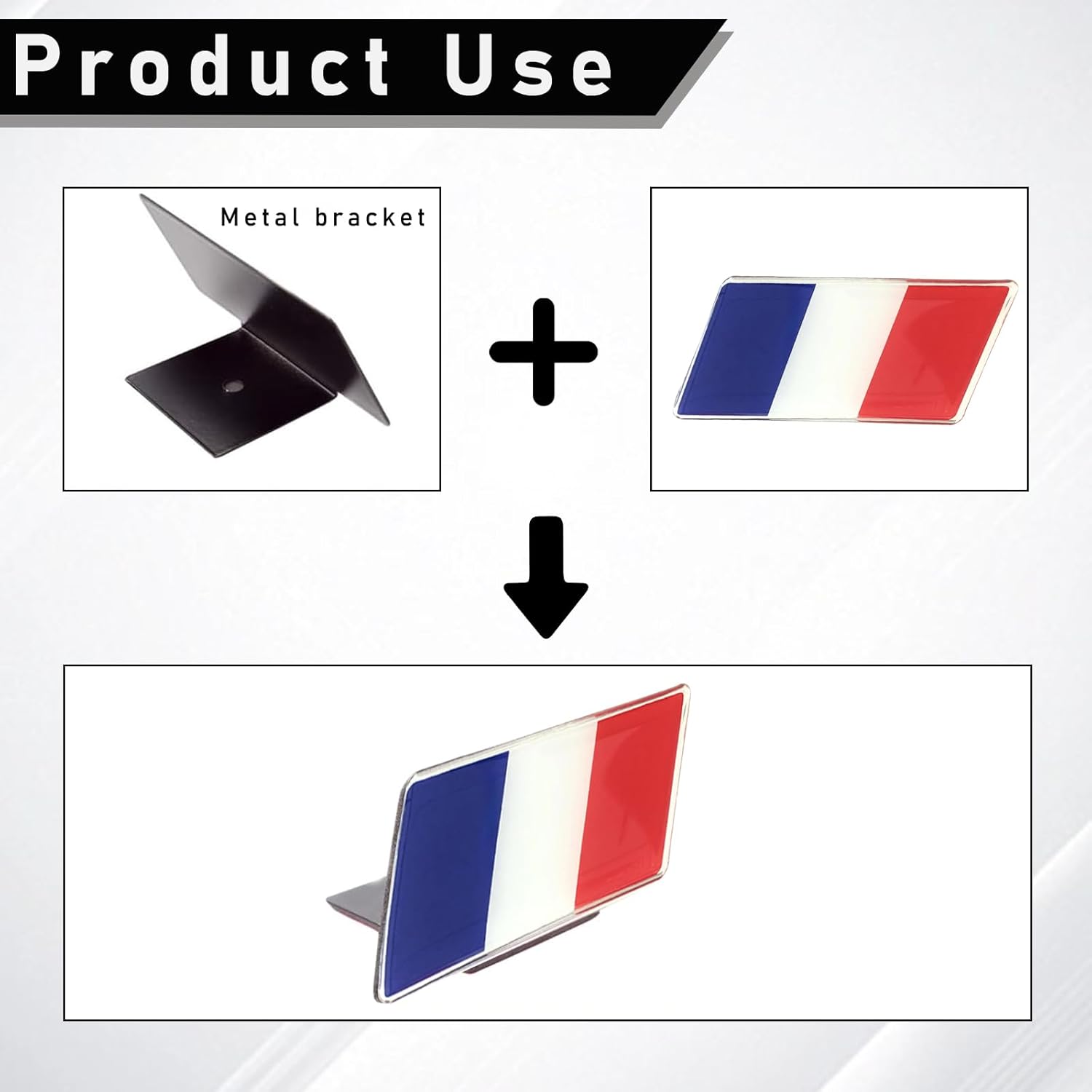 Emblema de bandera de Francia 3D con soporte de montaje en forma de L, emblema de insignia de guardabarros delantero automático, decoración de