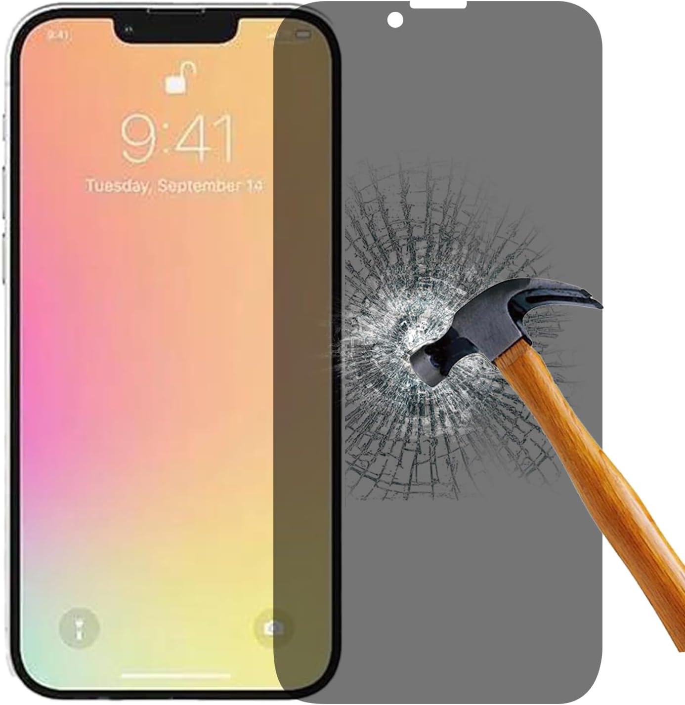 Cone Paquete de 2 protectores de pantalla de privacidad para iPhone 13 mini 5.4″ + 2 protectores de lente de cámara, película de vidrio templado