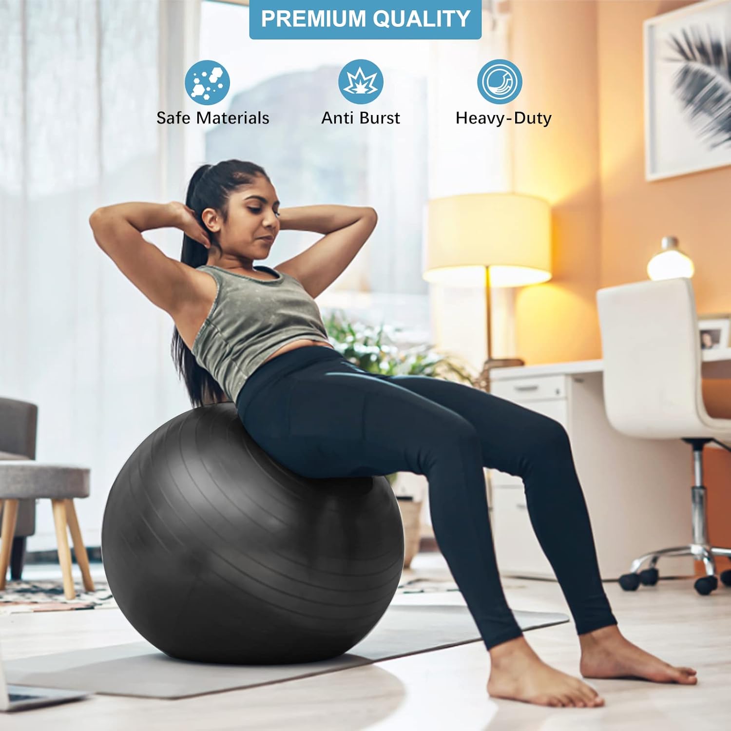 Pelota de yoga, pelota de pilates gruesa antideslizante para embarazo, parto, entrenamiento y entrenamiento básico, pelota de fitness antiestallidos