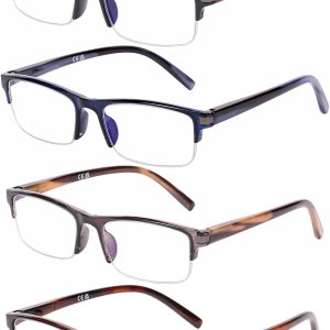 AQWANO Paquete de 4 lentes de lectura de medio marco para hombres y mujeres, con bloqueo de luz azul, calidad elegante, clásica, antirreflejos, AQWANO Paquete de 4 lentes de lectura de medio marco para hombres y mujeres, con bloqueo de luz azul, calidad elegante, clásica, antirreflejos,