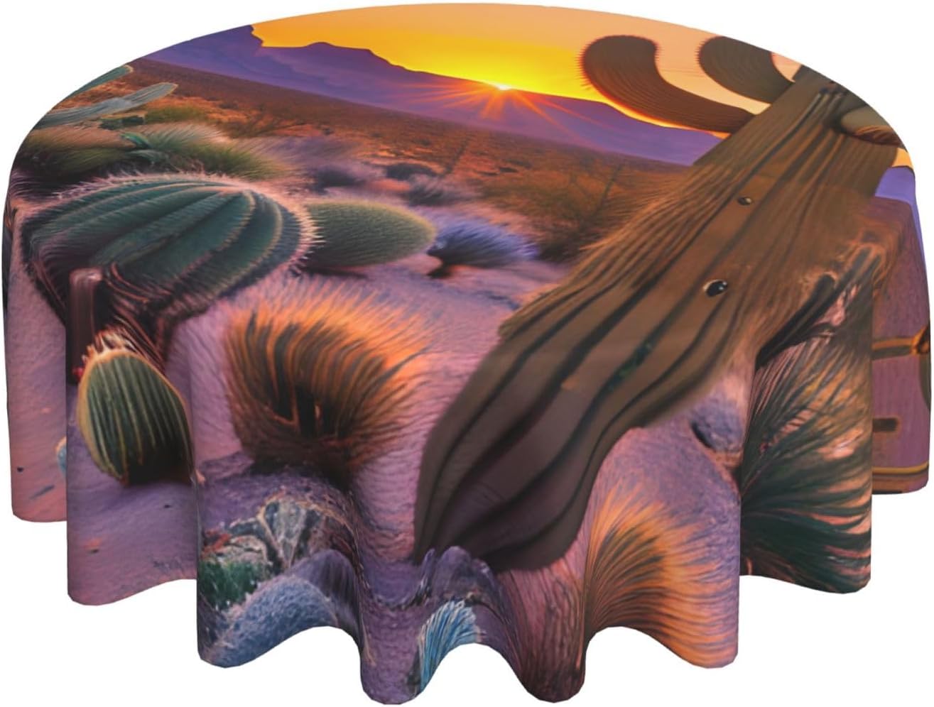 ZISHAK Mantel decorativo redondo Cactus Desert Sunsets transforma tus mesas de comedor y café con nuestro exuberante acento de lino
