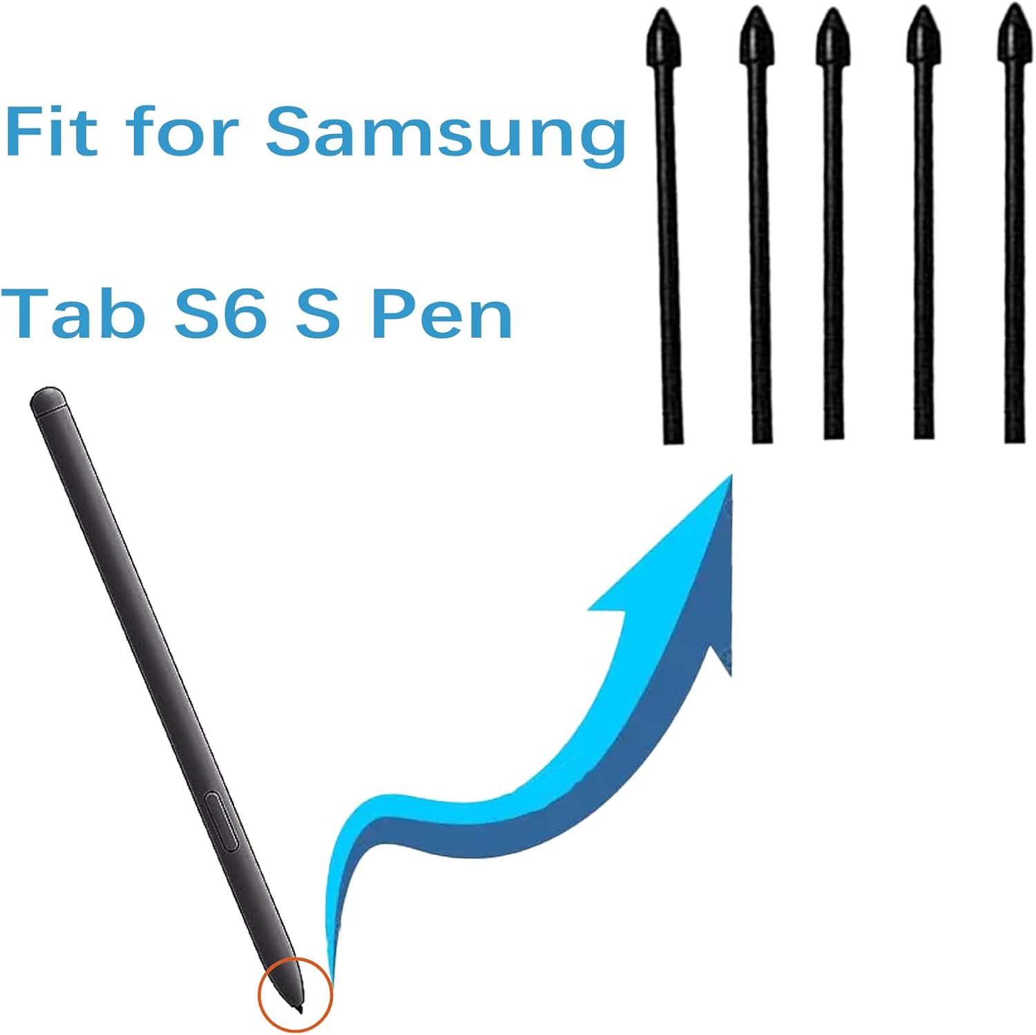 Paquete de 5 puntas de repuesto negras para bolígrafo Tab S6, compatibles con Samsung Galaxy Tab S6, puntas de repuesto + 1 pinza