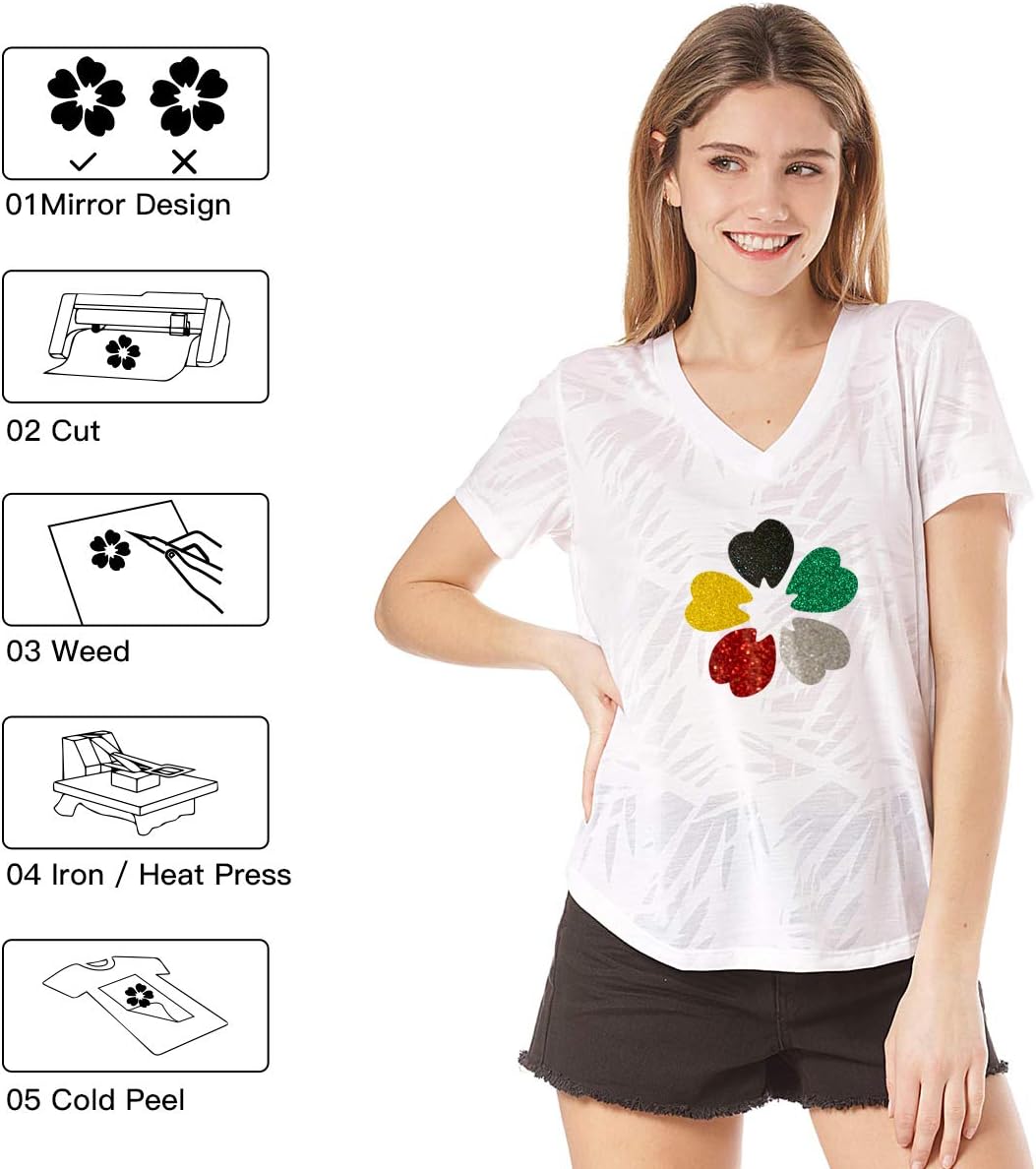 HTVRONT- Rollo de vinilo termotransferible (HTV), 10 pulg x 8 pies pplanchar, pcamisetas, ptodas las máquinas cortadoras- Fácil de cortar y
