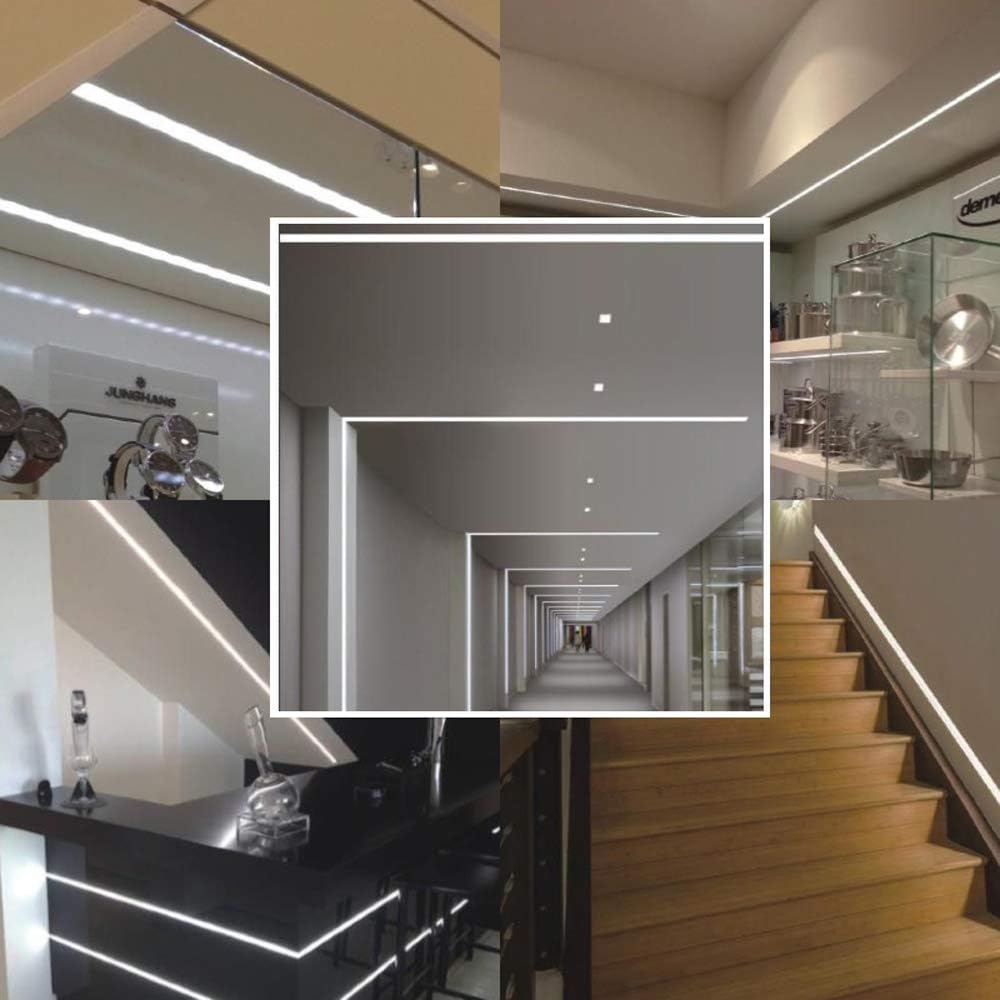 Paquete de 6.6 pies6.6 ft de yeso en canal LED, tira de luz LED para paneles de yeso, barro empotrado sin bordes en canal LED para tira LED de 0.787