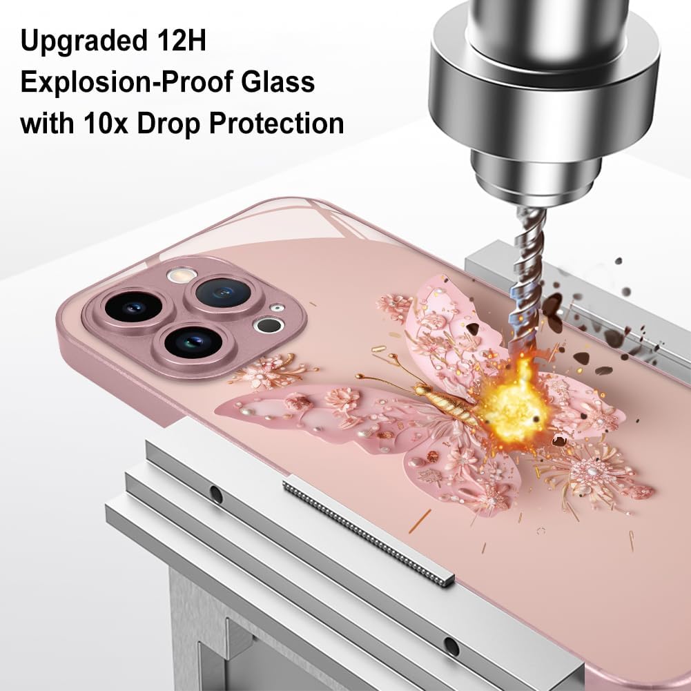 AIGOMARA Funda para iPhone 13 Pro Max de 6.7 pulgadas, bonita mariposa chapada en purpurina con protección de la cámara, a prueba de golpes,