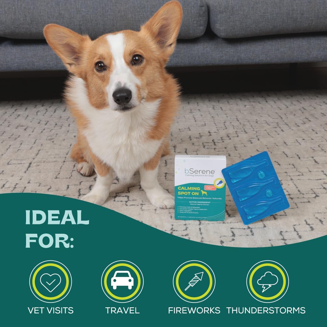 Valeriana calmante Spot On para perros 3 aplicaciones, conveniente tópico semanal que promueve la calma y la relajación