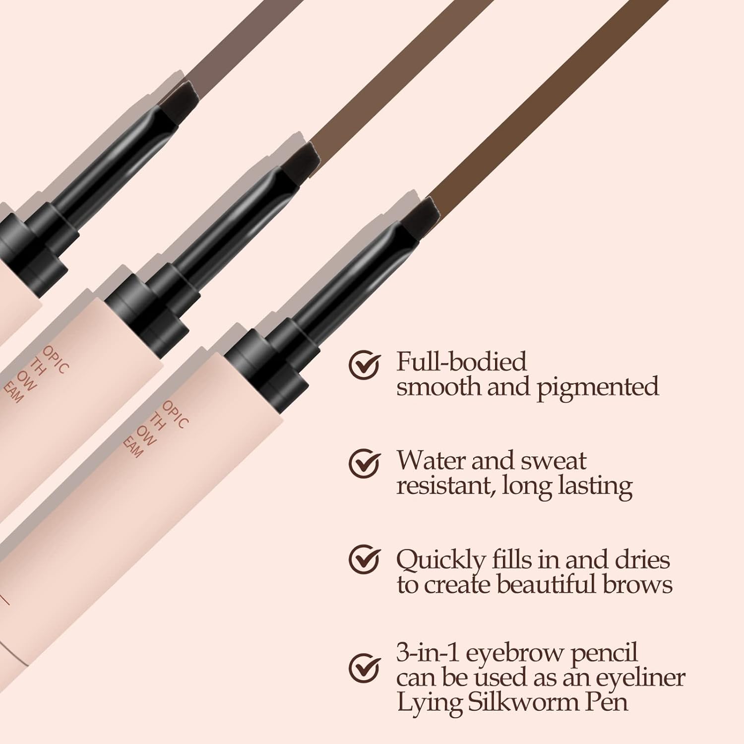 Boobeen Lápiz de cejas impermeable, pluma definidora de cejas de larga duración, bolígrafo delineador de ojos multiusos, maquillaje de cejas mate