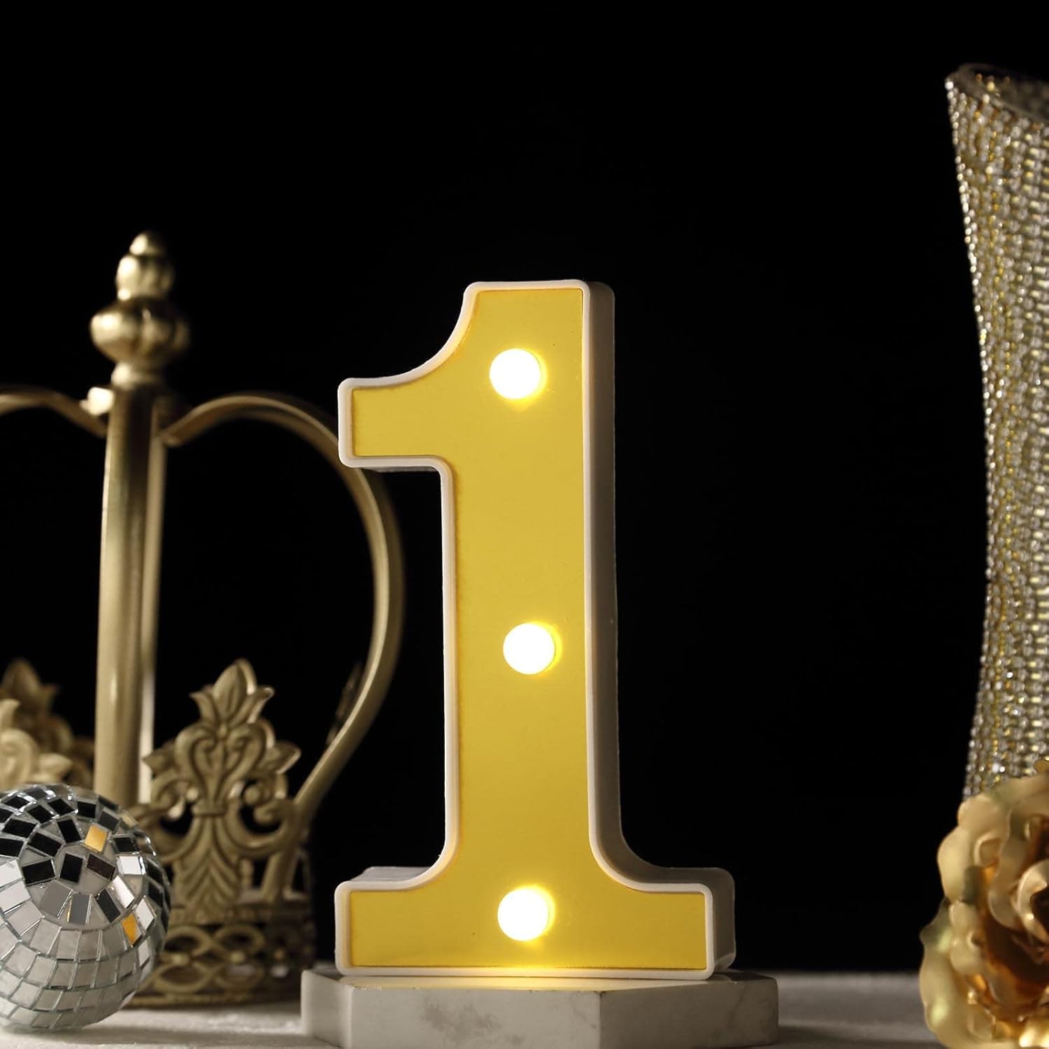 Efavormart – Letras de marquesina dorada 3D de 6 pulgadas, 5 letras LED iluminadas, color blanco cálido, 1