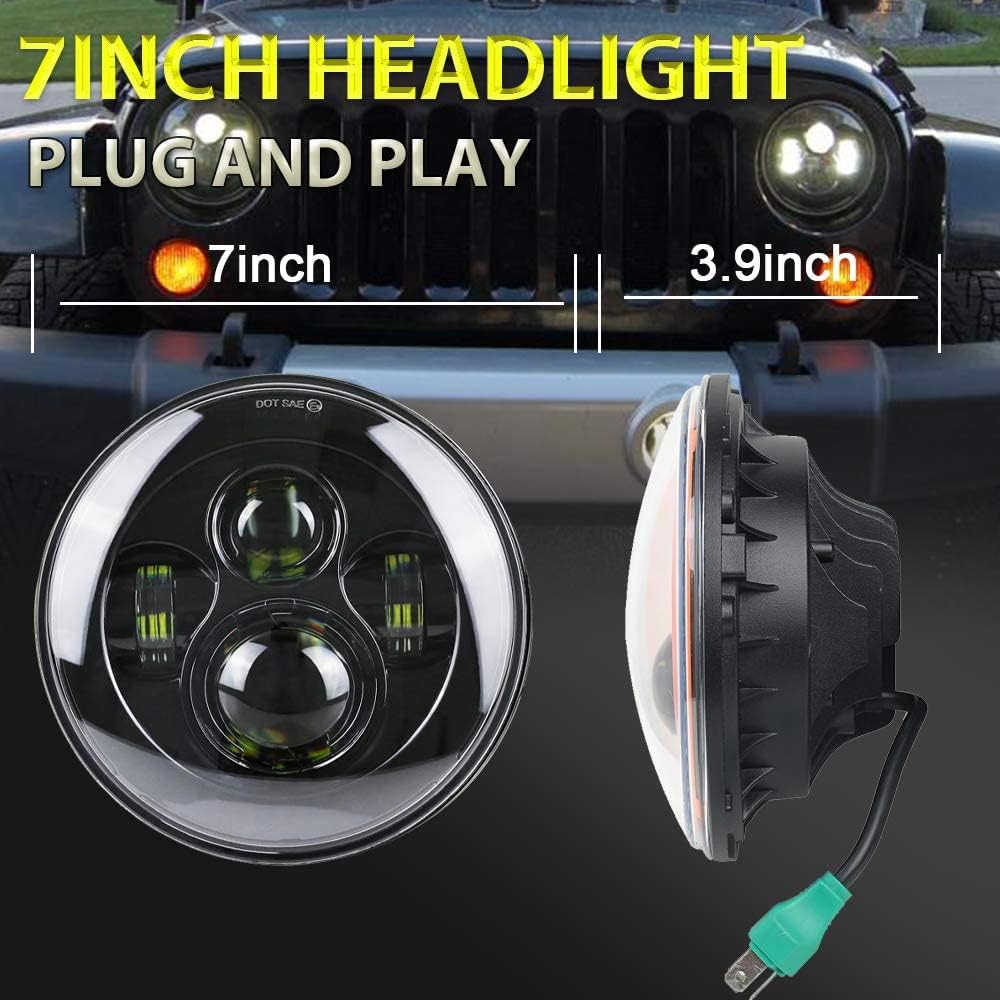 Atubeix Faro LED de 7 pulgadas, para Jeep Wrangler 2007-2017 JK TJ LJ CJ H1 H2 luz altabaja reemplazar DRL accesorios para faros delanteros (negro)