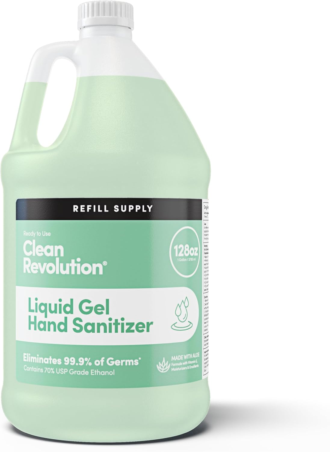 Clean Revolution Desinfectante de manos de gel líquido, recipiente de suministro de repuesto de 128 onzas líquidas  Elimina el 99.9% de los gérmenes