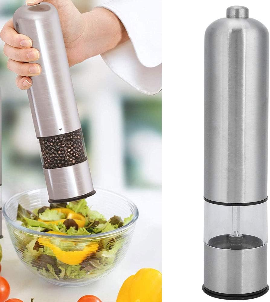 Molinillo de especias de 8.9 x 2.0 x 2.0 pulgadas, molinillo de acero inoxidable, molinillo de sal ligero, molinillo eléctrico, para cocina del hogar
