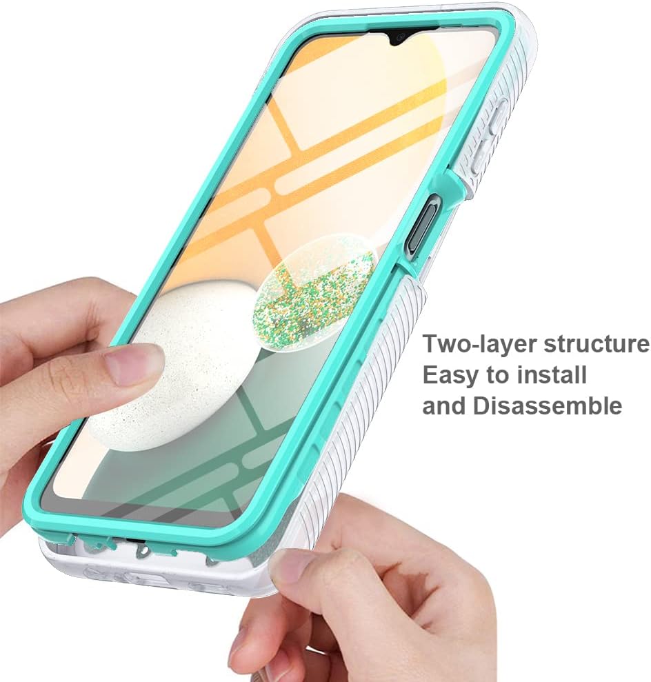 TJS Funda compatible con Samsung Galaxy A13 5G, con protector de pantalla integrado, cubierta protectora de cuerpo completo con purpurina y bonito