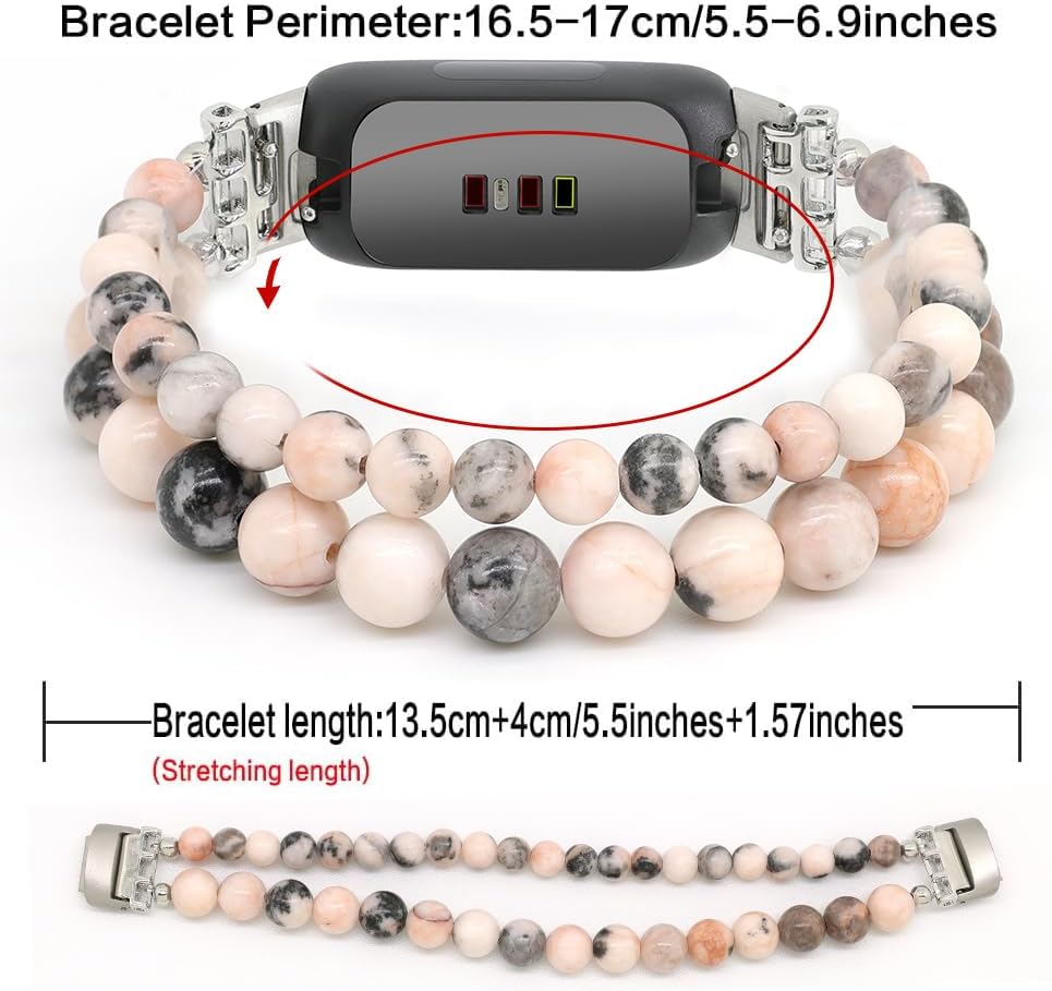 C&L Accessories Bracelets Compatible with Fitbit Inspire 3 Bands for Women Beaded Wristband Adjustable Gemstone Replacement Straps