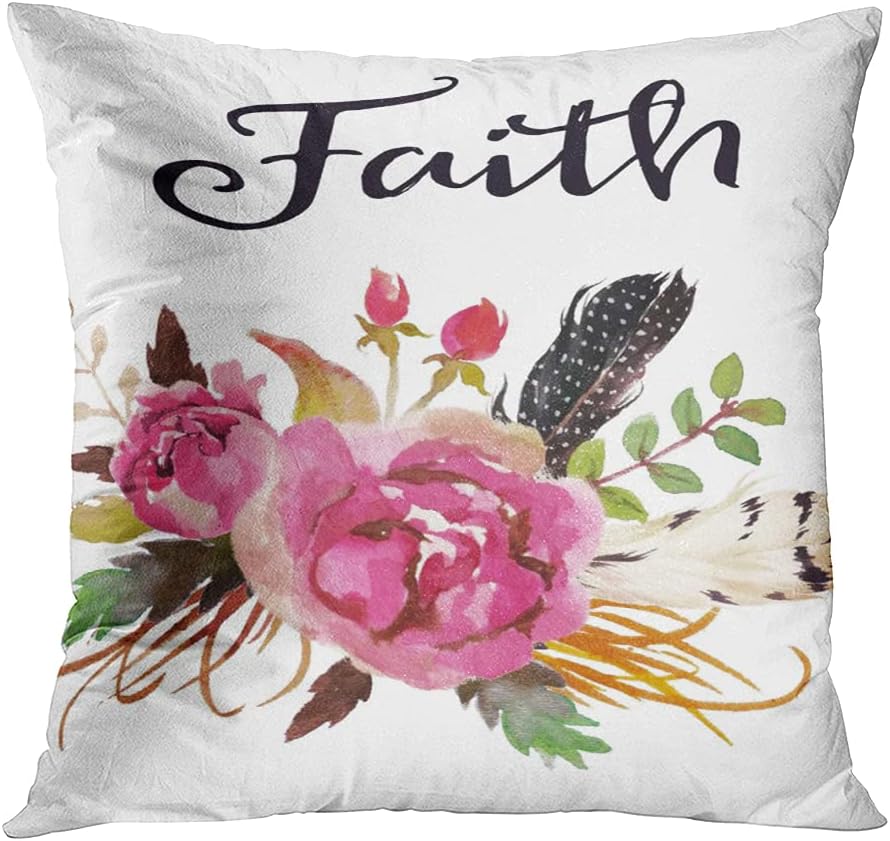 rouihot Juego de 4 fundas de almohada cuadradas de 16 x 16 pulgadas con frase en acuarela floral de sueño, fe, amor, esperanza, cita para decoración