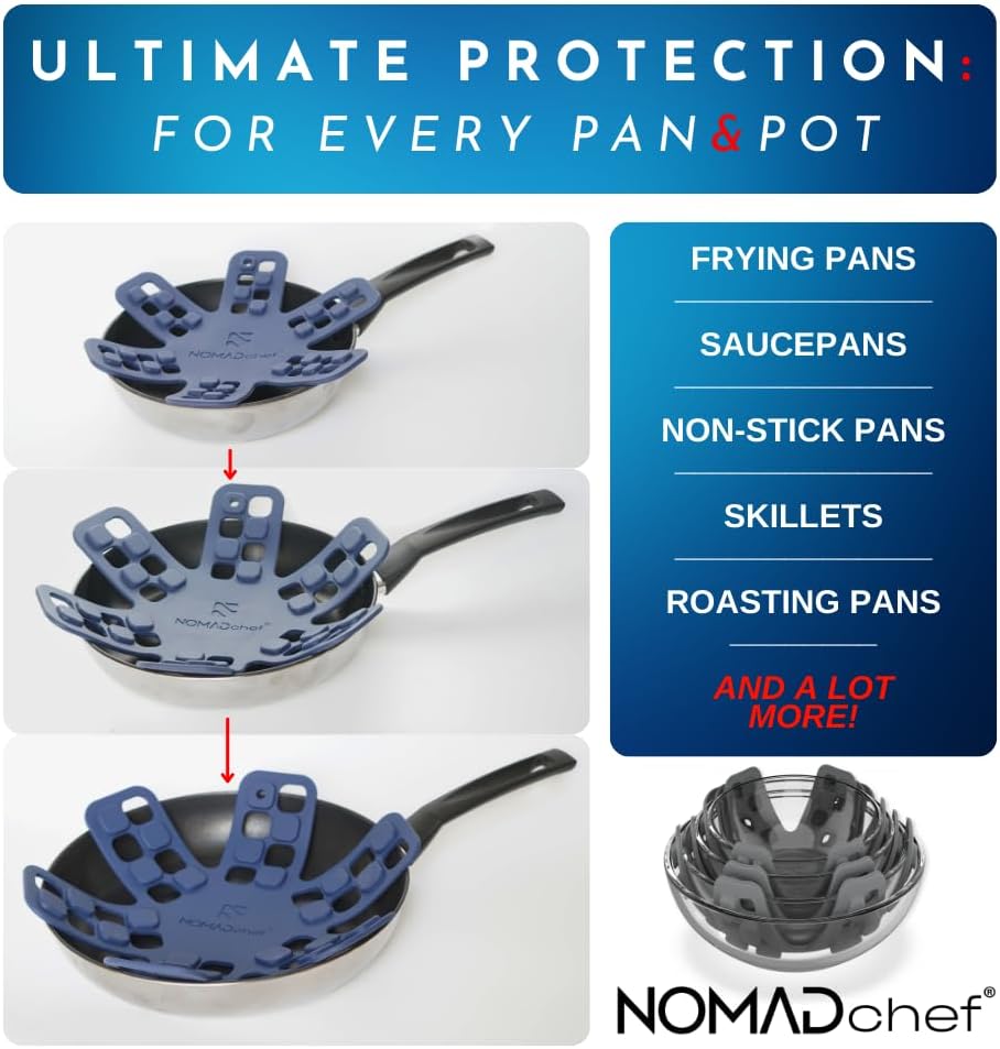 NOMADCHEF Salvamanteles de doble uso para platos calientes y protectores de sartén de silicona para apilar  Alfombrilla de salvamanteles de silicona