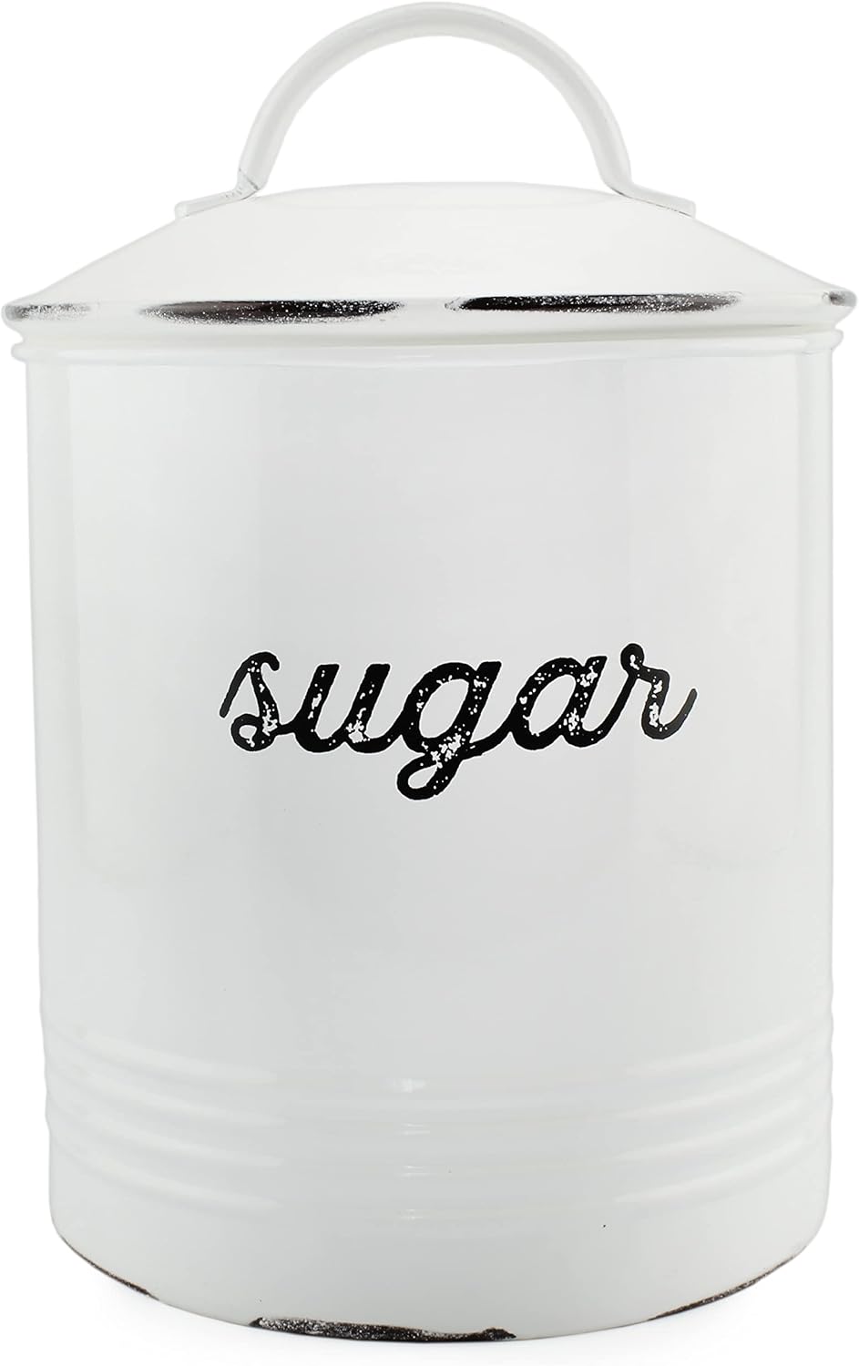 AuldHome – Recipiente de azúcar blanco esmaltado almacenamiento de grapas de estilo rústico envejecido para cocina