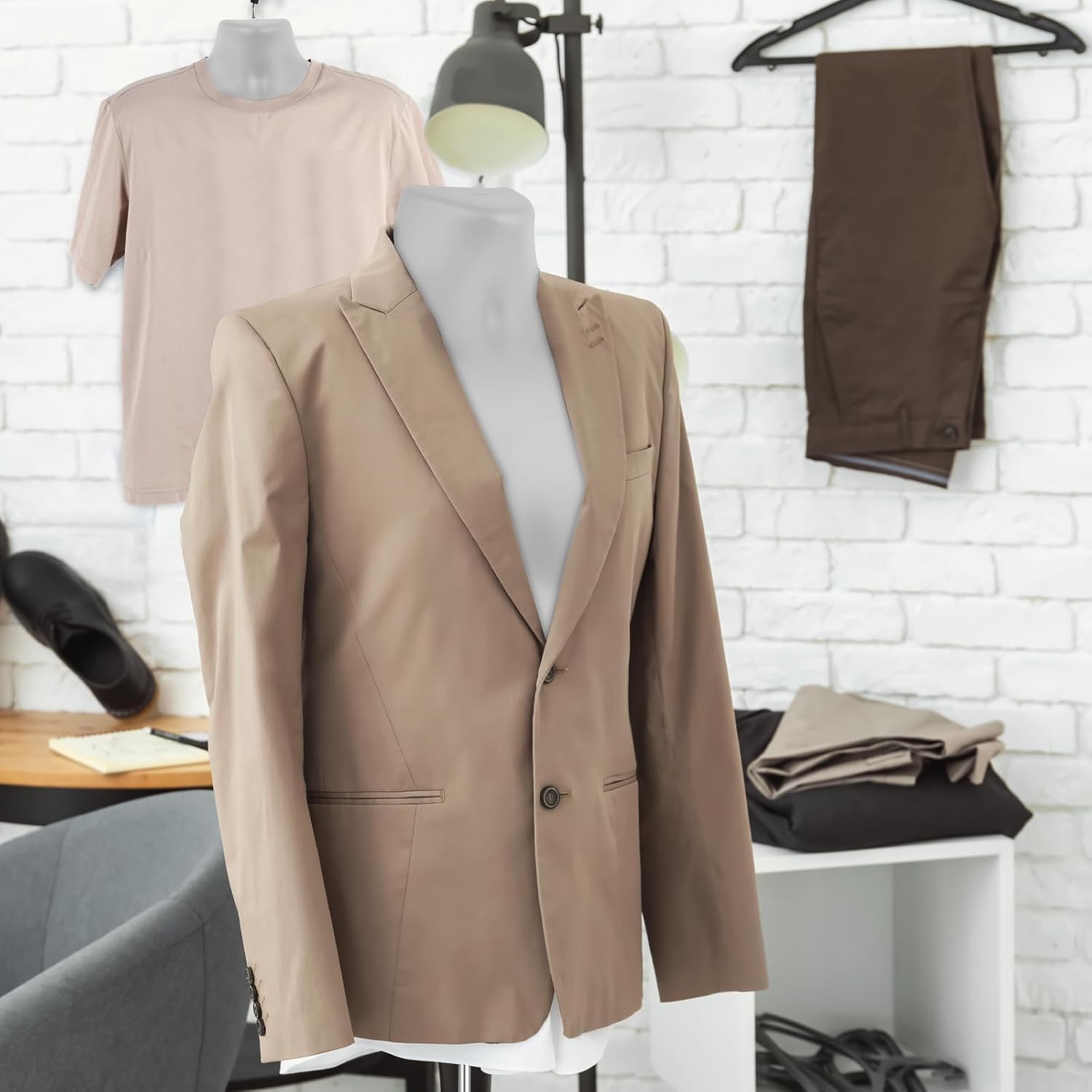Paquete de 2 maniquíes masculinos con soporte de espalda hueca y cuerpo de maniquí blanco para venta al por menor, exhibición de camisetas con poste