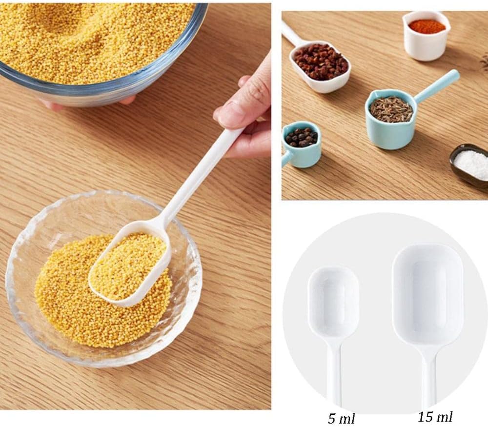 Juego de 2 cucharas de plástico de mango largo de 0.5 onzas líquidas y 0.19 onzas líquidas para azúcar, leche en polvo, reutilizables, cucharadita