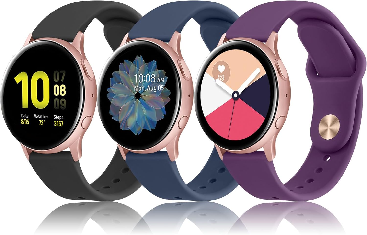 Paquete de 3 correas de silicona para Samsung Galaxy Watch 6 de 1.575 pulgadas, 1.732 pulgadas, Galaxy Watch 6, bandas clásicas de 1.732 pulgadas,